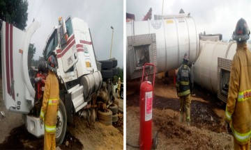 Atienden volcadura de pipa en autopista Puebla-Orizaba