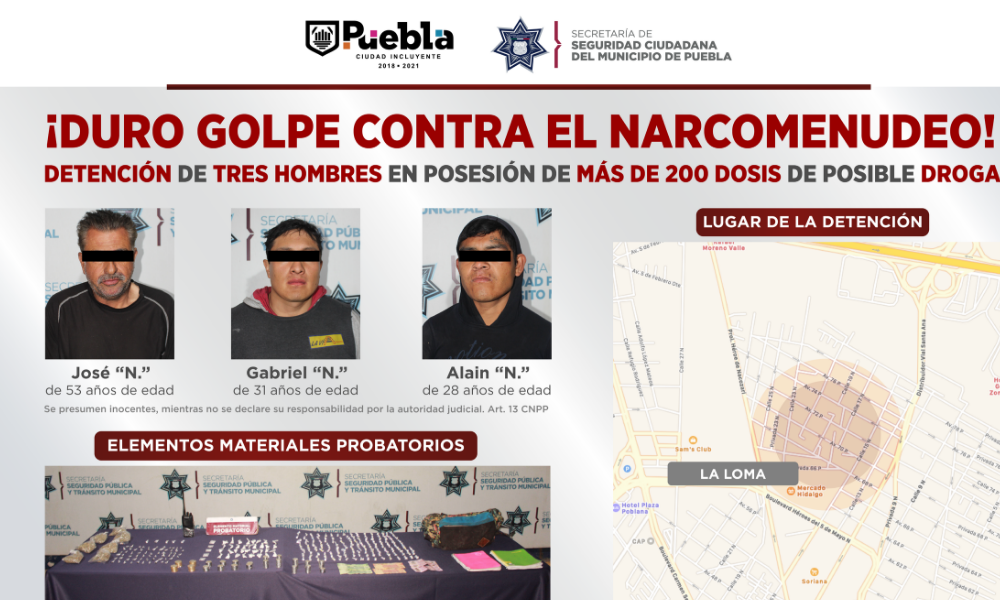Aseguran a tres hombres por narcomenudeo en la colonia La Loma