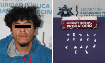 Aseguran dosis de posible droga junto al portador