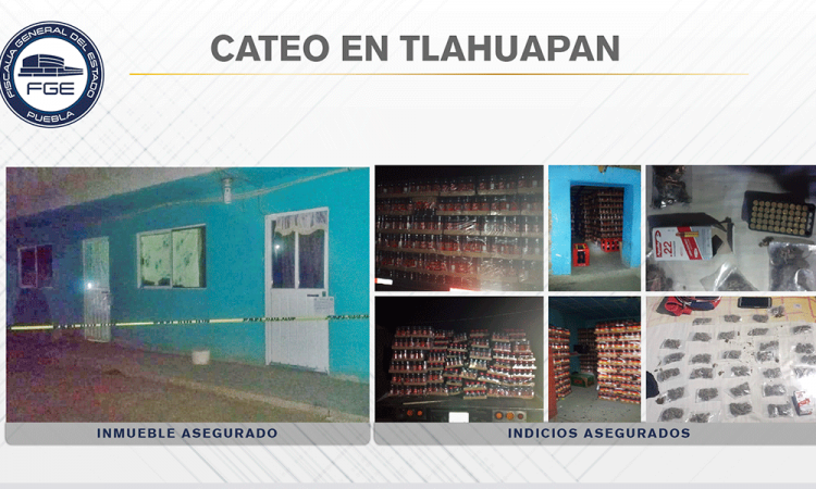 En Tlahuapan, Fiscalía aseguró mercancía robada, cartuchos y droga