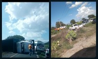Volcadura sobre la federal Puebla-Tehuacán deja dos heridos