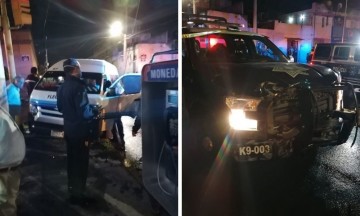 Choca patrulla y ruta por pasarse el semáforo en barrio El Tamborcito