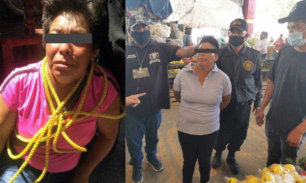 Detienen a mujer por robo en el mercado de Izúcar de Matamoros