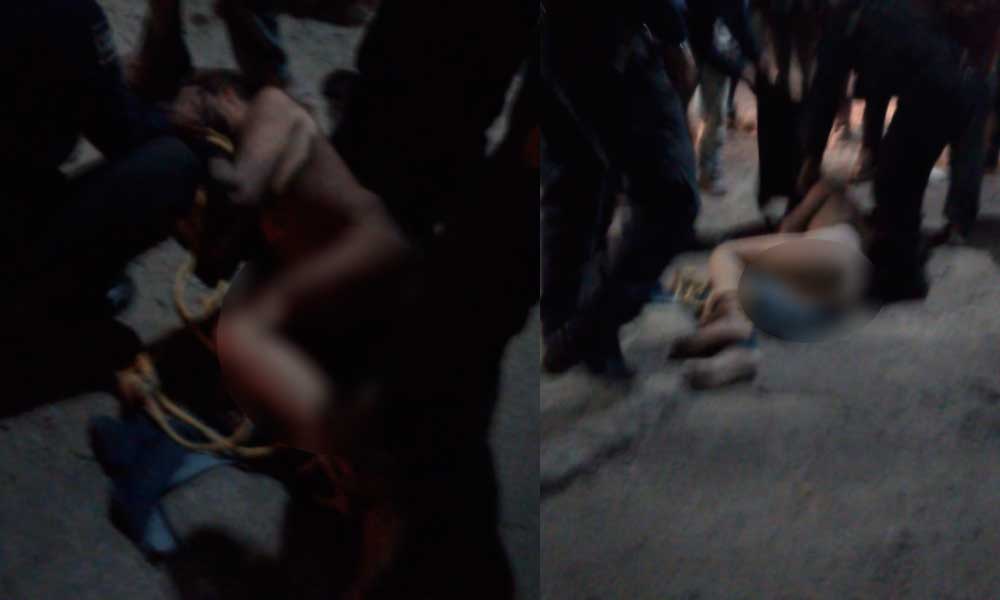 Lo amarran “como cochino” por robar en Ocoyucan; policías lo rescatan de ser linchado
