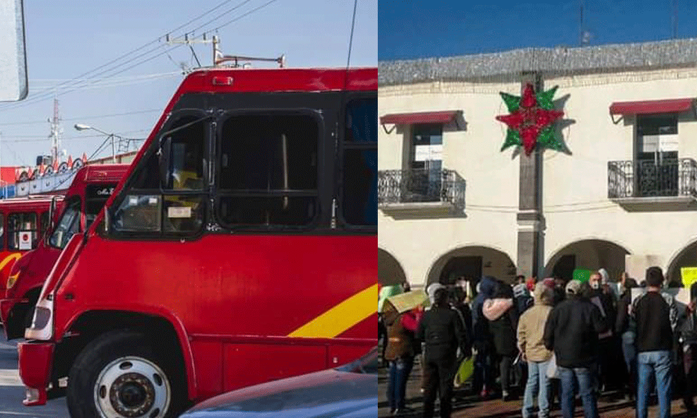Autobuses Rojos toman el Zócalo de Huejotzingo piden piso parejo
