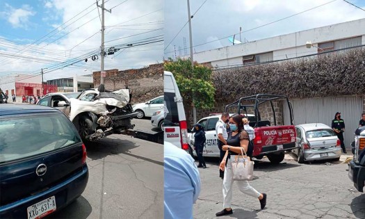 Policía resulta lesionado por choque entre patrulla y dos autos en la colonia Azcarate