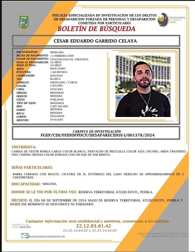 Boletín de Búsqueda Cesar Eduardo Garrido Celaya