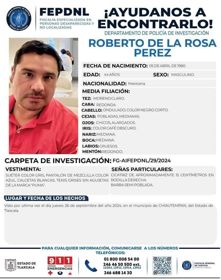 Boletín de búsqueda Roberto 