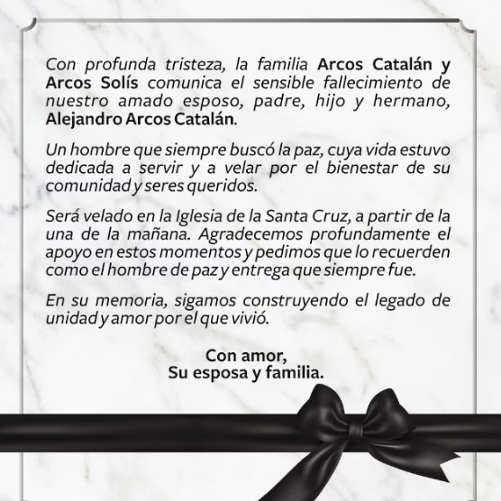 Comunidado Familia Arcos. Recuperafo Facebook de Alejandro Arcos