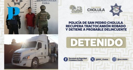 Policía de San Pedro Cholula recupera tractocamión robado y detiene a probable delincuente