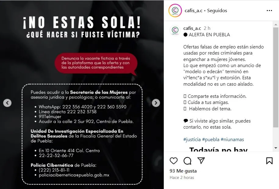 Alertan sobre ofertas laborales falsas para cometer abusos sexuales en Puebla