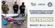 Policía de San Pedro Cholula detiene a extranjero y recupera moto robada
