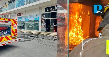 Fuego repentino en taquería Tripoli causa caos en Plaza Arcángeles, Lomas