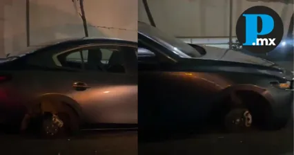 Otro robo en Angelópolis: Mazda aparece sin llantas en calles de Sonata