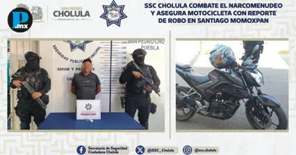 Operativo en Momoxpan deja detenido con droga y moto robada