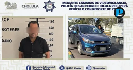 Camioneta con reporte de robo fue asegurada en San Pedro Cholula tras ser detectada por videovigilancia.