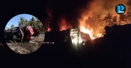  Descarrilamiento e incendio de tren deja tres heridos en Colima