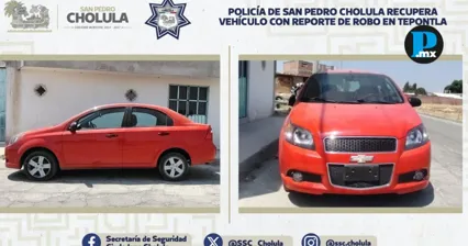 Polic&iacute;a de San Pedro Cholula recupera veh&iacute;culo con reporte de robo en Tepontla