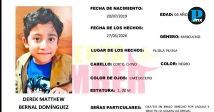 FGE activa Alerta Amber para localizar a Derek Matthew en Puebla