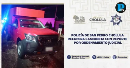 SSC de San Pedro Cholula asegura camioneta con ordenamiento judicial