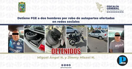 FGE detiene a dos por vender autopartes robadas de Puebla en Marketplace 