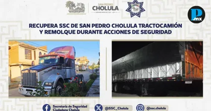 Recuperan tractocami&oacute;n y remolque con reporte de robo en San Pedro Cholula