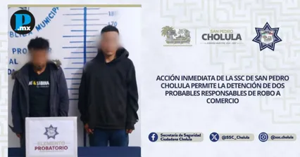 Detienen a dos hombres por robo a OXXO en San Pedro Cholula