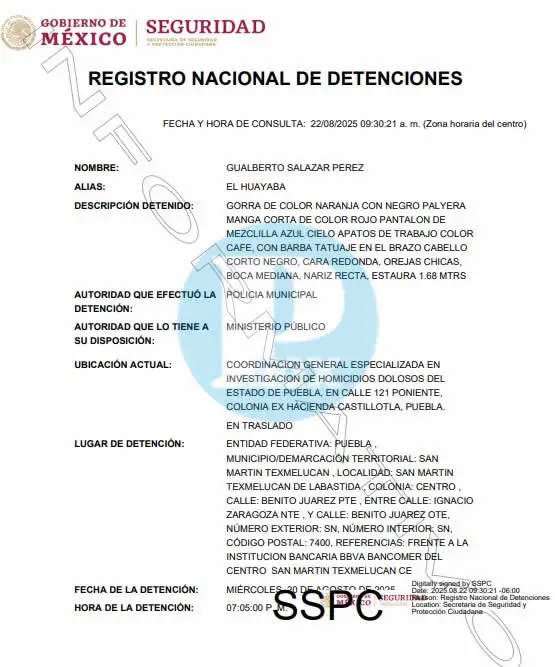 Ficha de detención de El Guayabas