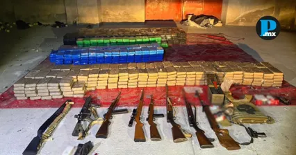 Cateo federal en San Diego Xocoyucan, donde se asegur&oacute; droga y armamento.