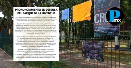Integrantes del movimiento en defensa del Parque de la Juventud demandan transparentar el manejo de las &aacute;reas verdes en Tlaxcala.