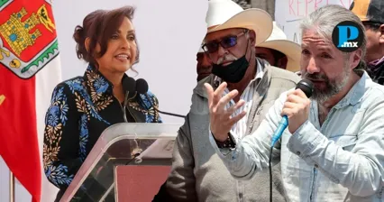 Campesinos protestaron durante el evento oficial en Calpulalpan y lanzaron consignas contra la gobernadora Lorena Cu&eacute;llar.